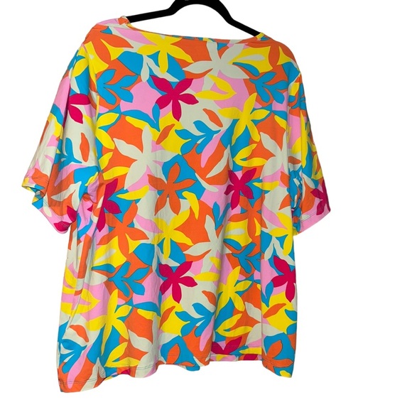 Lands' End Crew Neck Elbow Sleeve Rash Guard UPF 50 floral swim top 2x 20 22 - Picture 2 of 3